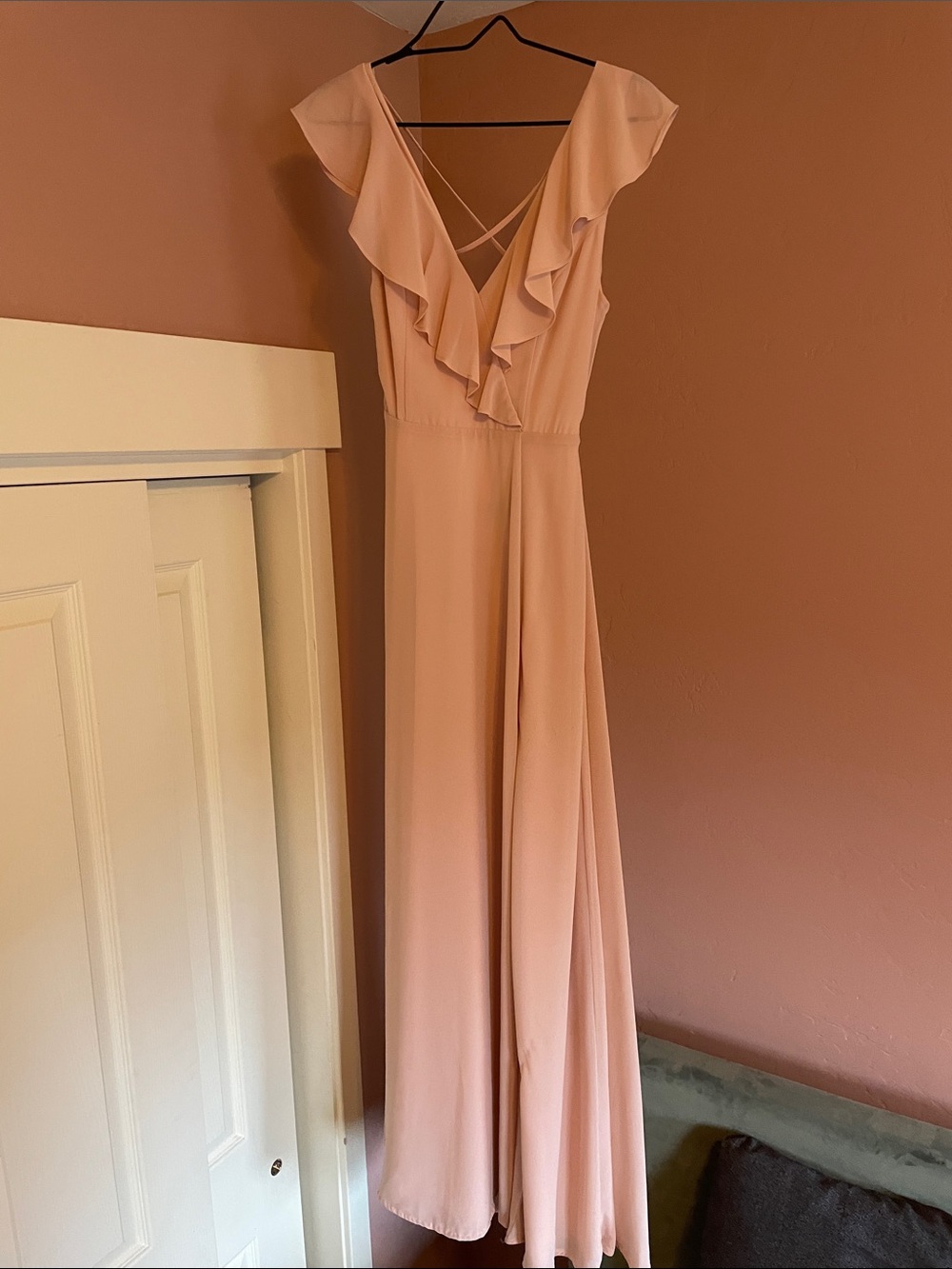 Lulu's Dusty Rose Ruffle V-Neck Maxi Dress